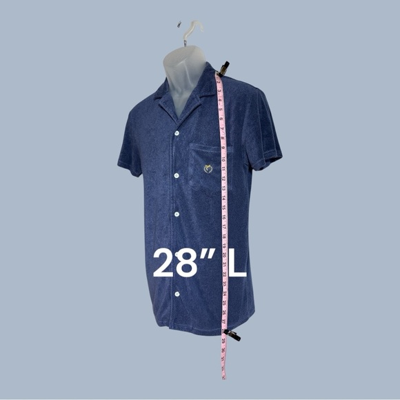 Soft French Terry Button Shirt with Collar Persian Blue 1 Pocket, Size Small - Picture 2 of 6